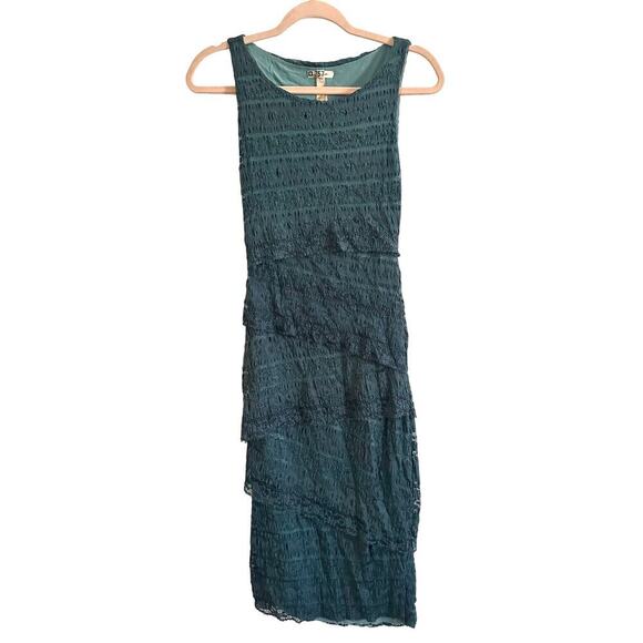 Bailey 44 ANTHROPOLOGIE Lace Tiered Column Bandage Dress Dark Teal-Gray Sz Small - Picture 1 of 5